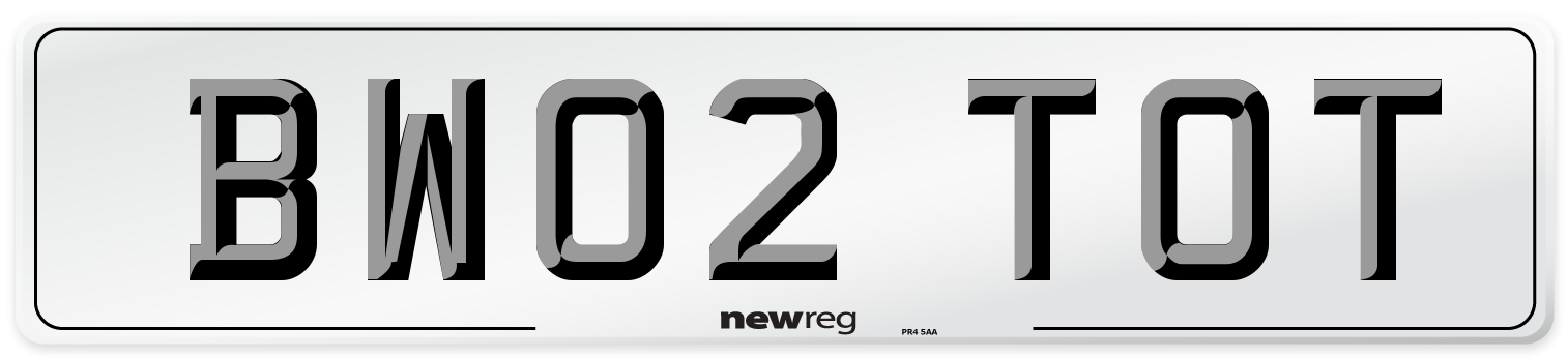 BW02 TOT Number Plate from New Reg